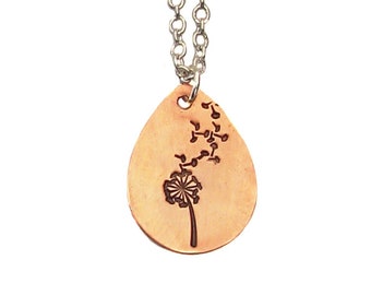 Dandelion Wish Copper Pendant Pear Shape