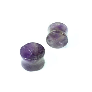 Pair of Double Flare Amethyst Stone Plug  Earrings - Amethyst stone 12mm 15/32 Earrings - Amethyst gauge earrings