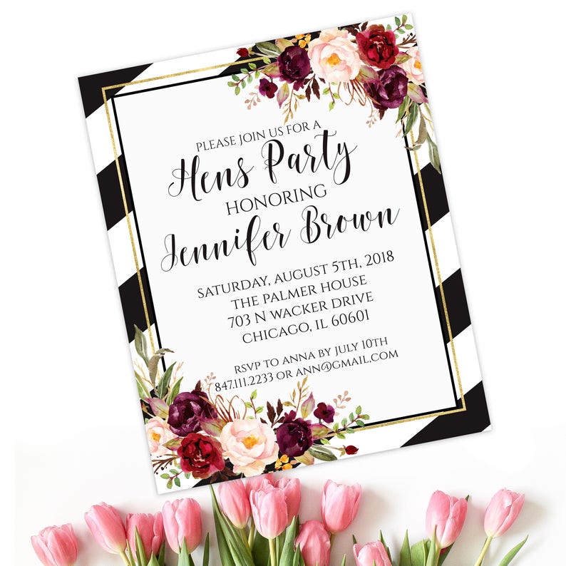 Hens Invitation Bachelorette Invite 5x7 Bridal Shower Hen Etsy