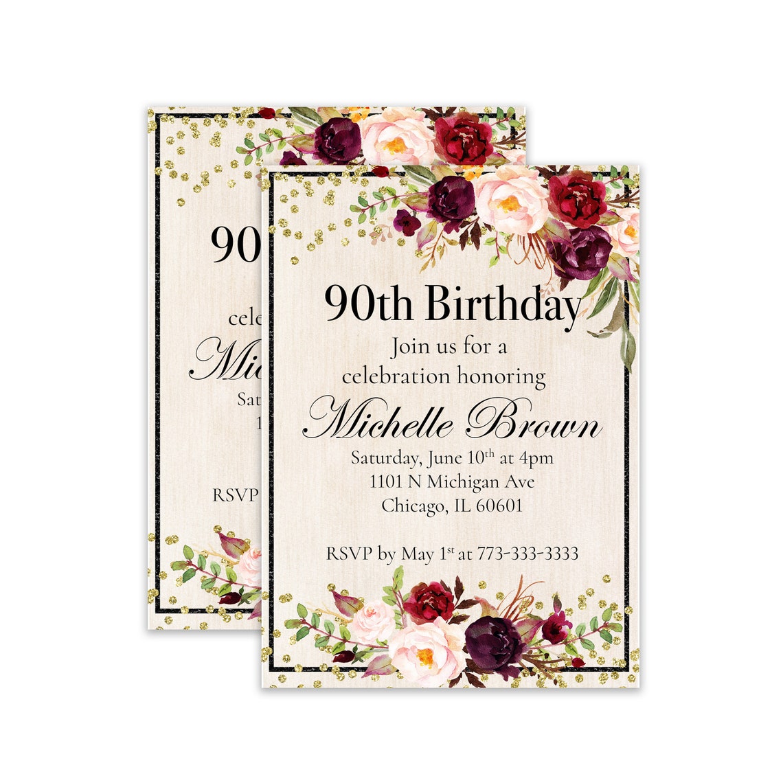 90th Invite 90th Birthday Print 90th Invite Happy 90th | Etsy