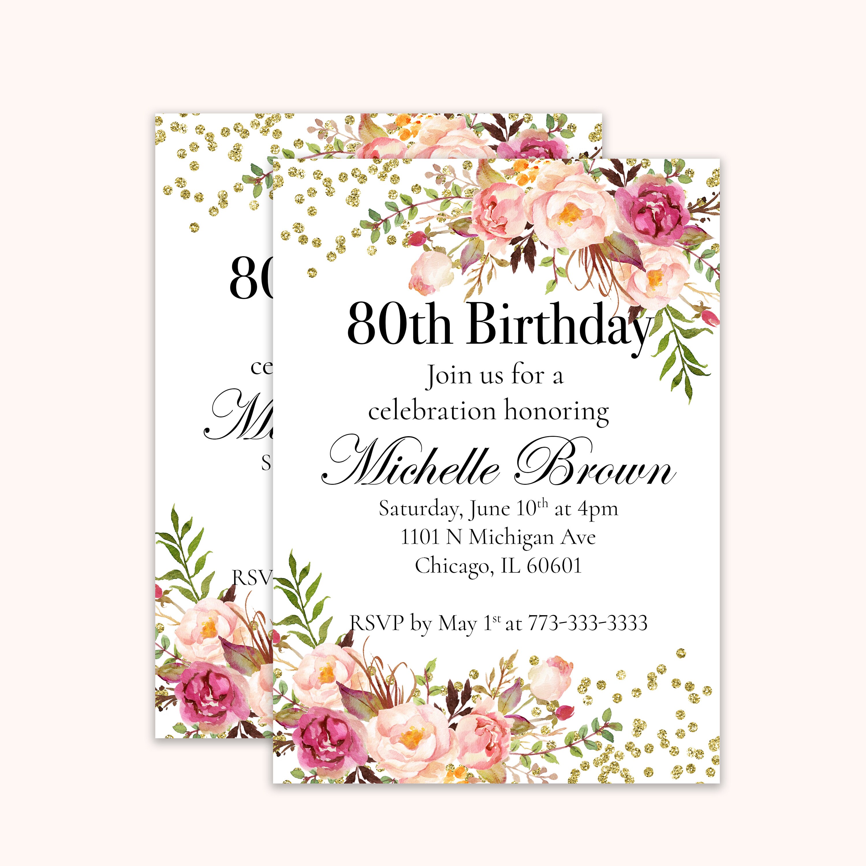 Women 80th invite surprise 80th 80 years birthday vintage | Etsy