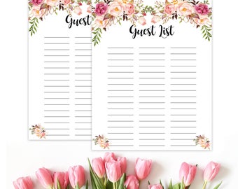 Instant Download Pink Princess Guest List Printable Glitter - Etsy