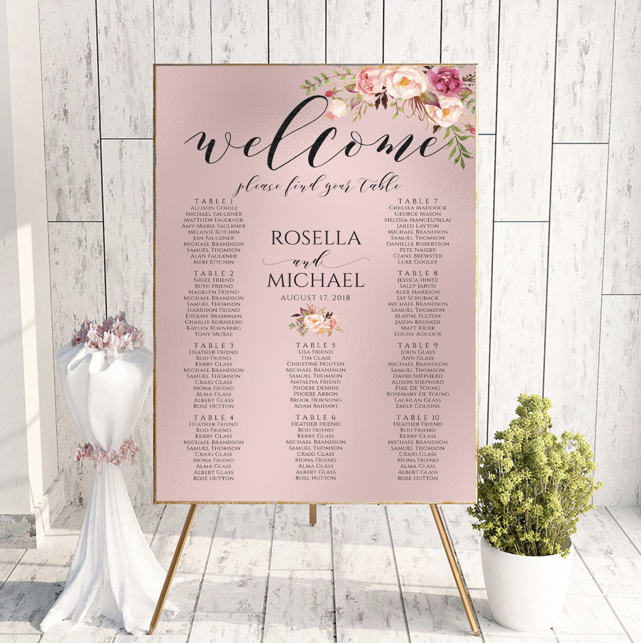 Floral seating chart wedding guest list table assignment Etsy