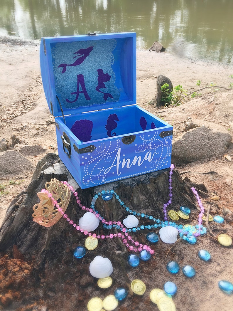 Wooden Chest Memory Box Custom Mermaid Treasure Chest Keepsake Box Treasure Chest Baby Keepsake Chest Kids Memory Chest