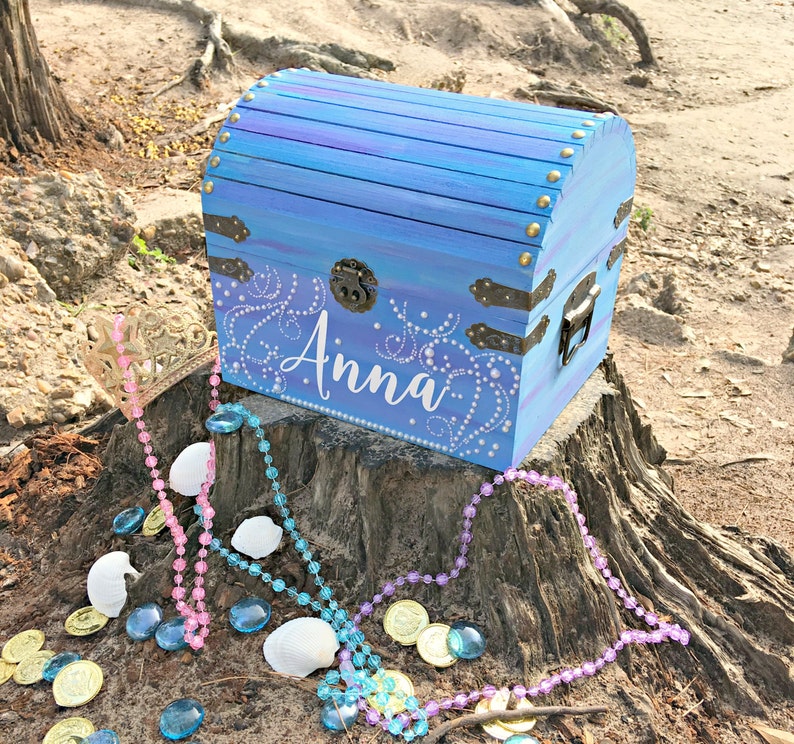 Wooden Chest Memory Box Custom Mermaid Treasure Chest Keepsake Box Treasure Chest Baby Keepsake Chest Kids Memory Chest