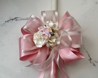 Delux Pink White Flowers Baptism Candle