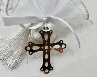 18 - Silver White Cross Bookmark Favors