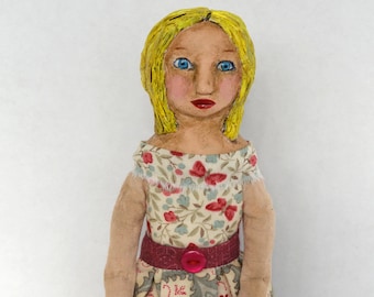 OOAK Handmade Cloth Art Doll: Primitive Folk Doll, "Holly"