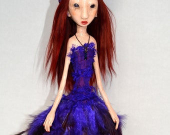 Siren Art Doll: Handmade Paperclay Doll with Alpaca Hair