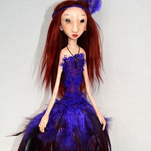 Art Doll, Paper Clay Art Doll, One of A Kind Art Doll,  Handmade Hand Sculpted Doll, Brown Suri Alpaca Hair