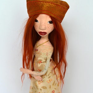 OOAK-One of a Kind Art Doll, Stone Clay Art Doll, Handmade Doll, Red Auburn Suri Angora Mohair, The L Series, LONI image 1