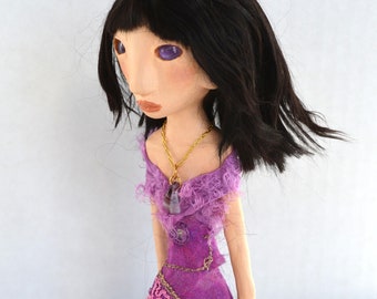 Handmade Paper Clay Art Doll: OOAK Suri Angora Mohair Doll