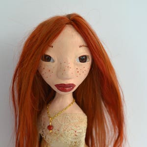 OOAK-One of a Kind Art Doll, Stone Clay Art Doll, Handmade Doll, Red Auburn Suri Angora Mohair, The L Series, LONI image 2