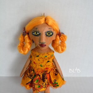 OOAK Handmade Paper Clay Art Doll: Whimsical Holiday Ornament
