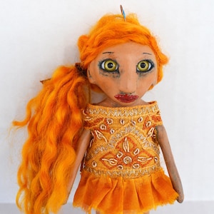 Whimsical Paper Clay Art Doll: Handmade Ornament, OOAK Gift