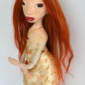 OOAK-One of a Kind Art Doll, Stone Clay Art Doll, Handmade Doll, Red Auburn Suri Angora Mohair, The L Series, LONI image 3