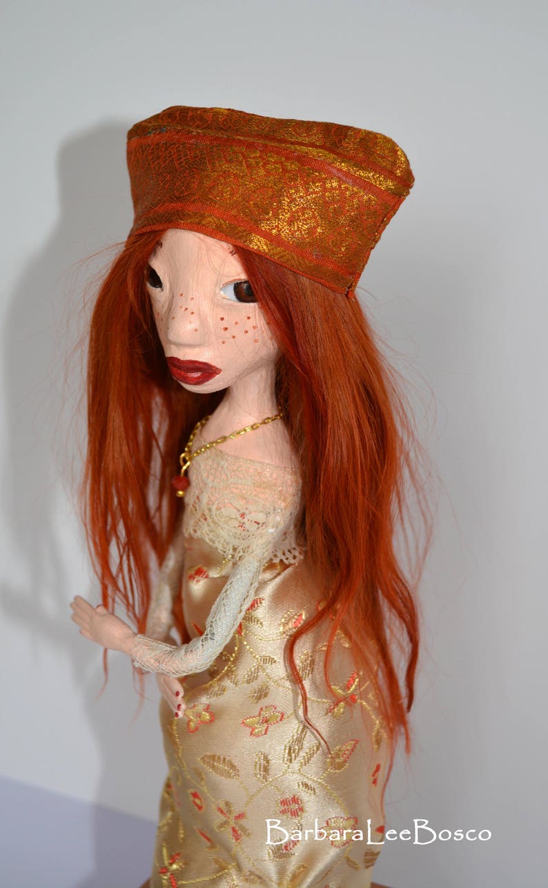 OOAK-One of a Kind Art Doll, Stone Clay Art Doll, Handmade Doll, Red Auburn Suri Angora Mohair, The L Series, LONI image 4