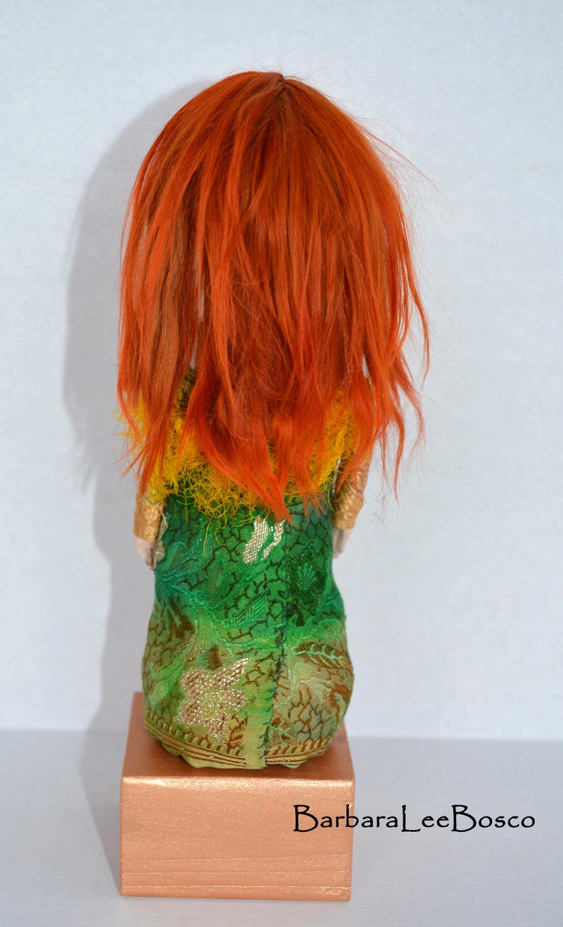 Art Doll, Sculpted Paper Clay Art Doll, Crackle Glazed, Handmade Doll, Red Auburn Suri Angora Mohair, The L Series, LAKEN image 8