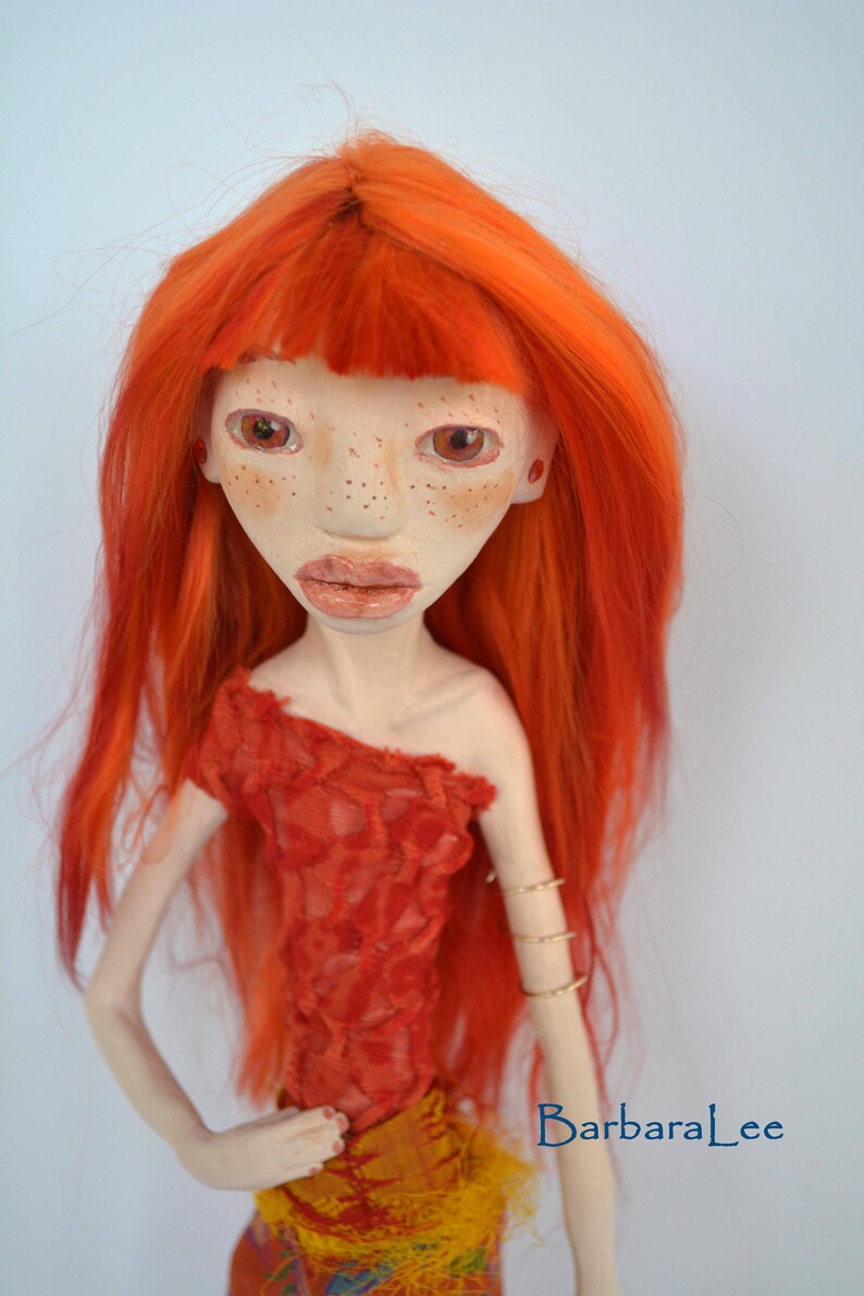 Art Doll Paper Clay Art Doll Handmade Doll Orange Red Suri Etsy