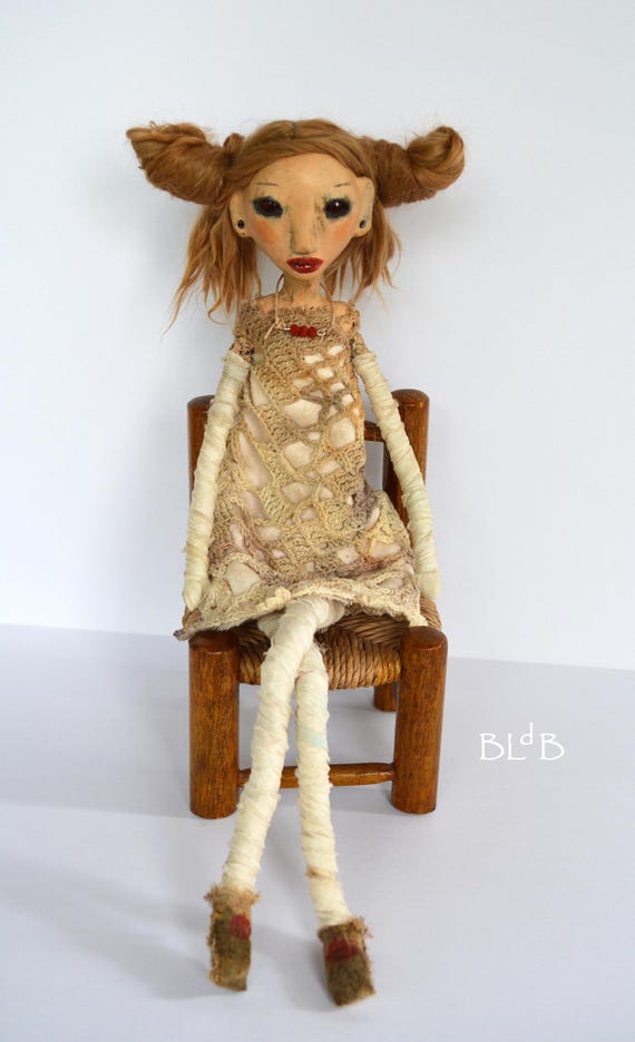 OOAK Art Doll: Paper Clay, Alpaca Suri Hair, Botanical Dyed