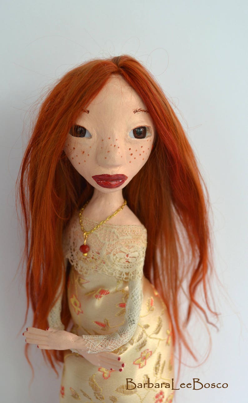 OOAK-One of a Kind Art Doll, Stone Clay Art Doll, Handmade Doll, Red Auburn Suri Angora Mohair, The L Series, LONI image 2