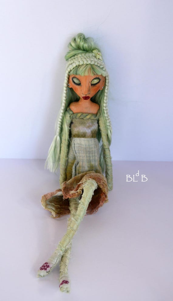 OOAK Art Doll: Paper Clay, Botanical Dyed Fabrics, Alpaca Suri