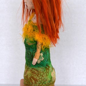 Art Doll, Sculpted Paper Clay Art Doll, Crackle Glazed, Handmade Doll, Red Auburn Suri Angora Mohair, The L Series, LAKEN image 7