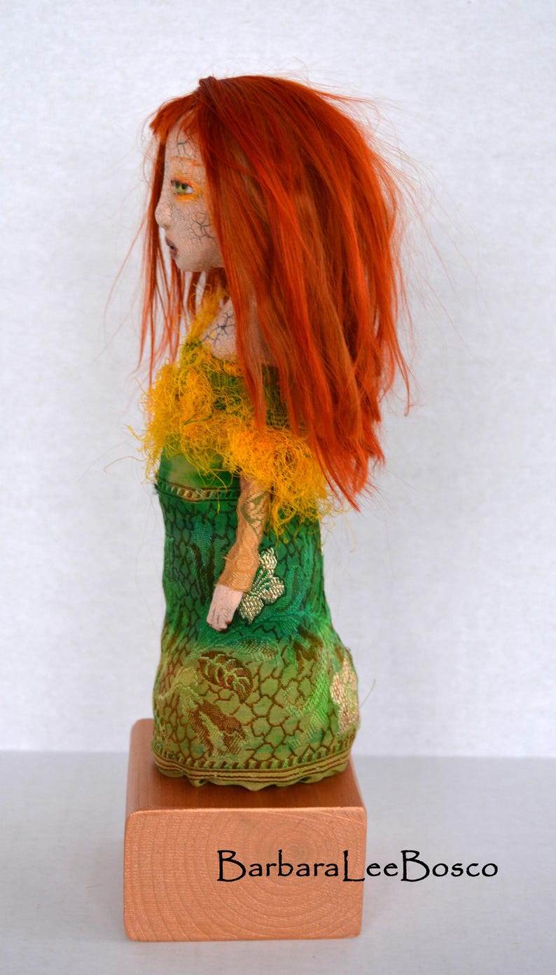 Art Doll, Sculpted Paper Clay Art Doll, Crackle Glazed, Handmade Doll, Red Auburn Suri Angora Mohair, The L Series, LAKEN image 7