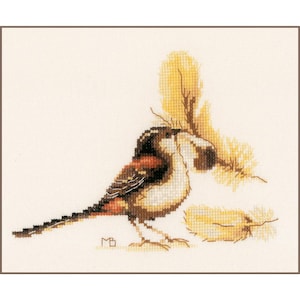 Lanarte デザイナー Marjolein Bastin による Chaffinch。クロスステッチ キット。かわいい鳥の刺繍