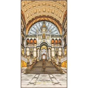 Antwerp Central Station by Lanarte Counted Cross Stitch kit. Classic cross stitch collection 2024
