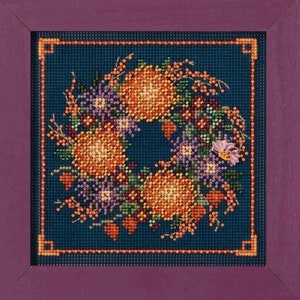 Mum Wreath by Mill Hill 2018 Autumn Series Buttons and Bead counted cross stitch embroidery kit