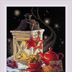 Winter Tea Time by Riolis Counted cross stitch kit, cozy winter evening