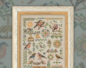 Chaffinches by Owl Forest Embroidery 2024 Printed cross stitch pattern, Set of Hand-Dyed Threads 32, 36 ct with 2 strands, 40 ct with 1 str