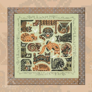 Fluffy Cats by Owl Forest Embroidery 2023 Printed counted cross stitch pattern Set of OwlForest Hand-Dyed Threads DMC 28, 32 ct with 2 str