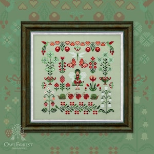 Garden Fairy by Owl Forest Embroidery. Printed counted cross stitch pattern 2022