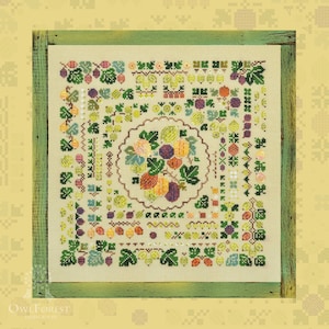 Groseille à maquereau Summer by Owl Forest Broderie 2024, motif point de croix compté 2024, lot de fils teints à la main, DMC (32, 28 carats avec 2 brins)