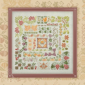 Automne généreux par la broderie de la forêt de chouettes. Modèle de point de croix de la série The Seasons, jeu de fils teints à la main DMC