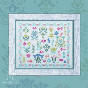 Jardin sous-marin par Owl Forest Embroidery. Série Forest Samplers Grille point de croix 2019