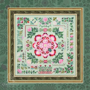 Pivoine voyante par Owl Forest Embroidery 2023. Motif imprimé au point de croix, lot de fils OwlForest teints à la main (DMC)