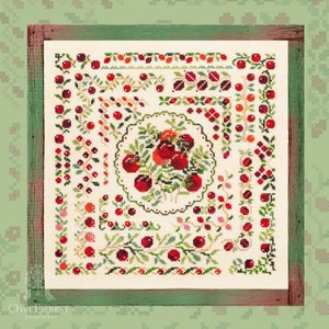 Cherry Summer by Owl Forest Embroidery 2022 The Berry Summer Series Cross Stitch Pattern, Set of Hand-Dyed Threads DMC 32, 28 ct. with 2 str