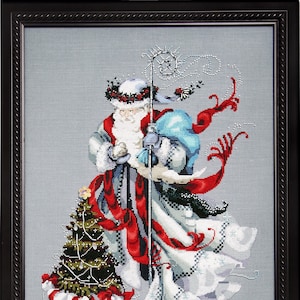 Winter White Santa de Mirabilia Designs 2009 diseñadora Nora Corbett Patrón de punto de cruz contado navideño, paquete de adornos