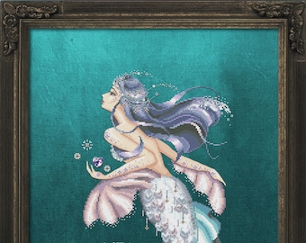 Crystal Mermaid Aquabella by Bella Filipina Designs 2021 Counted cross stitch Pattern, Beads set and Set of Threads