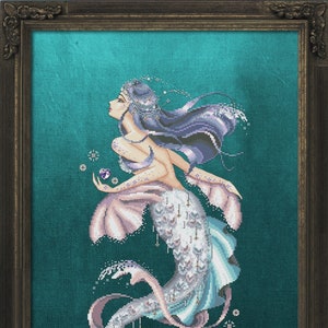 Crystal Mermaid Aquabella by Bella Filipina Designs 2021 Counted cross stitch Pattern, Beads set and Set of Threads