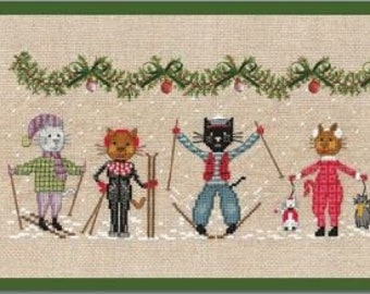 Kit de point de croix Frieze Skiing Cats par Le Bonheur des Dames