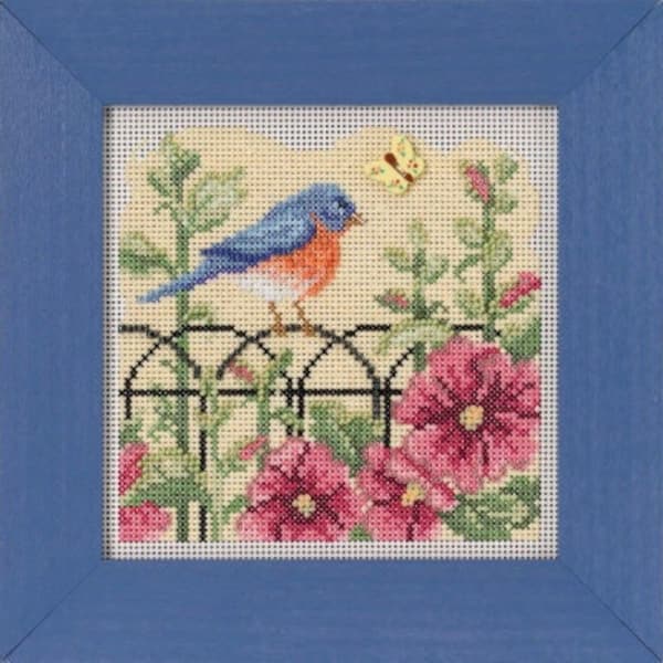 Printemps Bluebird par Mill Hill Nouveau kit de broderie de boutons et de perles de la série printemps 2022. Kit point de croix perlé