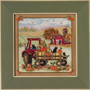 Hayride - Country Lane by Mill Hill 2023 Autumn Series Buttons and Beads Kit Cozy Fall beaded cross stitch kit