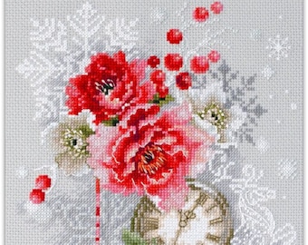 【完成品】クロスステッチ刺繍　バラのバスケット マジックニードルの「バラのバスケット」2025クロスステッチキット