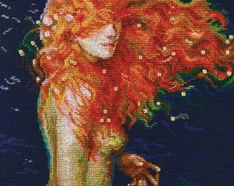 Red Mermaid by RTO. Beautiful Mermaid counted Cross Stitch Kit