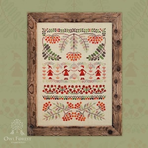 Ashberry Beads by Owl Forest Embroidery. Printed counted cross stitch pattern