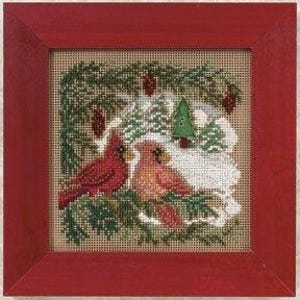 Cardinal Forest by Mill Hill 2010. Winter Series Buttons and Bead Kit. Cozy Winter beaded cross stitch kit